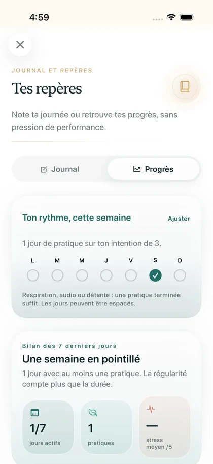 Suivi des progrès dans Respire