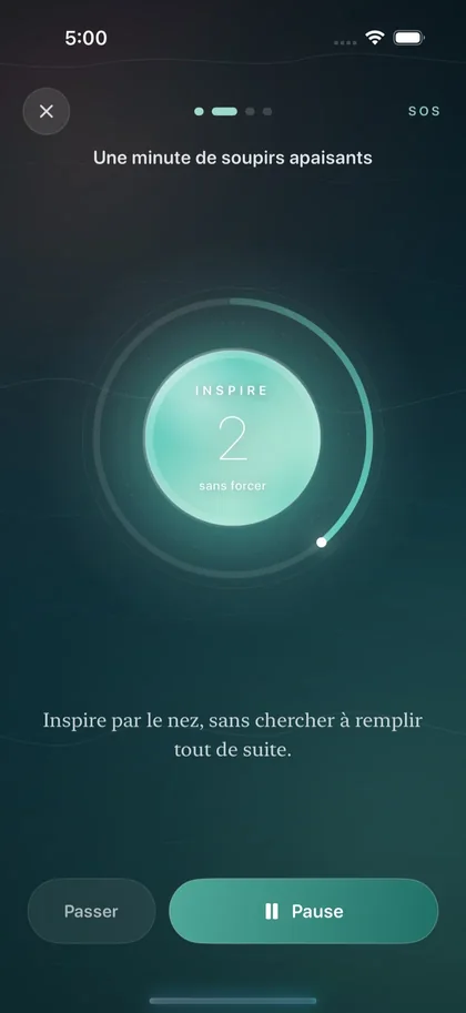 Écran « Une minute de soupirs apaisants » de Respire